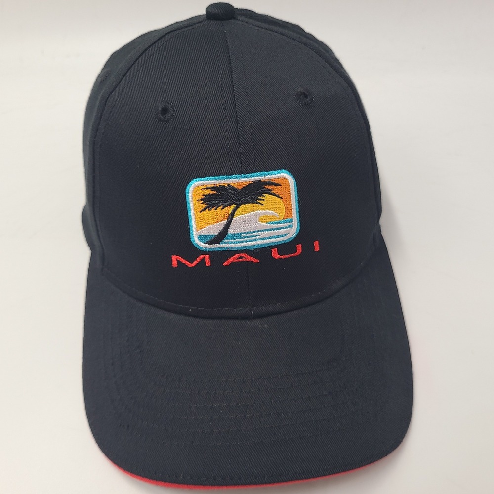 Maui Hat‎ Strapback Hawaiian Headwear Black Red Hawaii Palm Tree Beach Logo Men